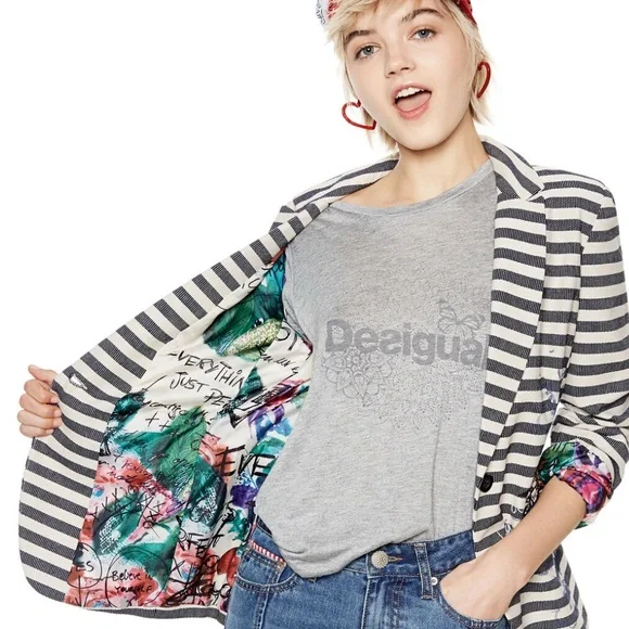 Striped Women's Blazer with Artistic Accents - Picture 2 of 13